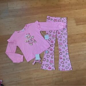 NWT Girls Size 8 Pink Gingerbread Christmas Outfit - LS Top & Flare Leggings